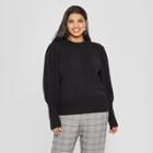 Women's Plus Size Long Puff Sleeve Crew Neck Sweater - Who What Wear Black X