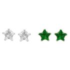 Journee Collection 1 Ct. T.w. Star-cut Cz Prong Set Stud Earrings Set In Sterling Silver - Dark Green/white, Girl's