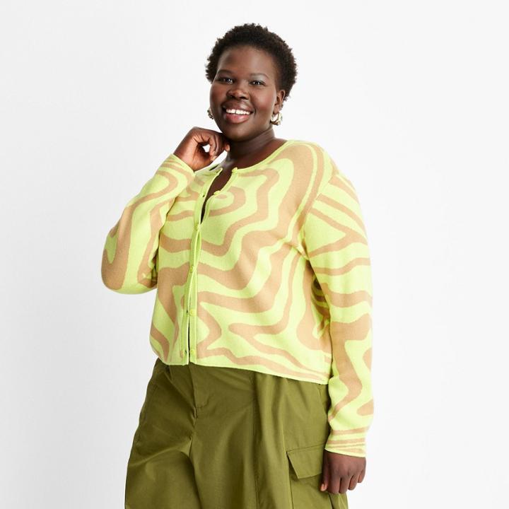 Women's Zebra Print Cardigan - Future Collective With Gabriella Karefa-johnson Tan/lemon Yellow