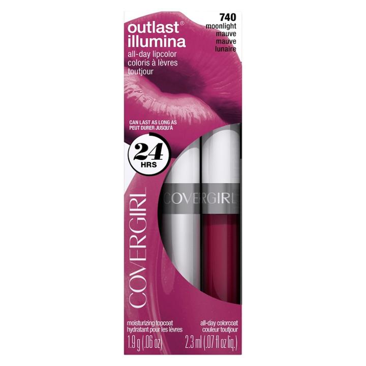 Covergirl Outlast Longwear Lipstick 740 Midnight Mauve .13oz, Illumina Moonlight