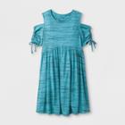 Girls' Tie Sleeve Cold Shoulder Knit Dress - Art Class Blue