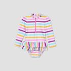 Toddler Girls' Striped Front Zip-up Skirted One Piece Rash Guard - Cat & Jack White