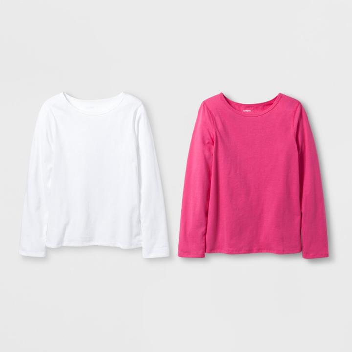 Girls' Adaptive 2pk Long Sleeve T-shirt - Cat & Jack Pink/white Xl, Girl's, Pink White