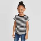 Petitetoddler Girls' Short Sleeve Crew Neck Striped T-shirt - Cat & Jack Black/white 12m, Toddler Girl's