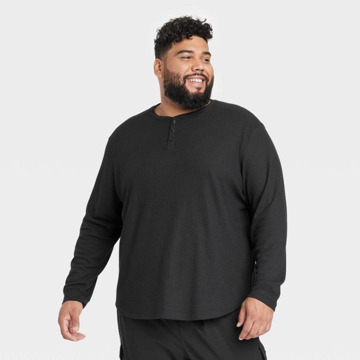 Men's Big & Tall Waffle-knit Henley Athletic Top - All In Motion Black