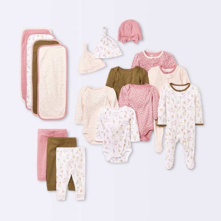 Baby 4pk Prairie Floral Bundle Set - Cloud Island Pink Newborn
