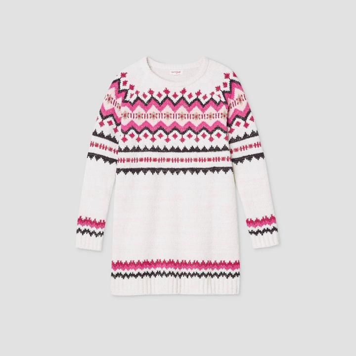 Girls' Long Sleeve Fair Isle Sweater Dress - Cat & Jack Cream