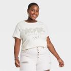 Women's Ac/dc Plus Size Leopard Print Logo Short Sleeve Graphic T-shirt - Off-white