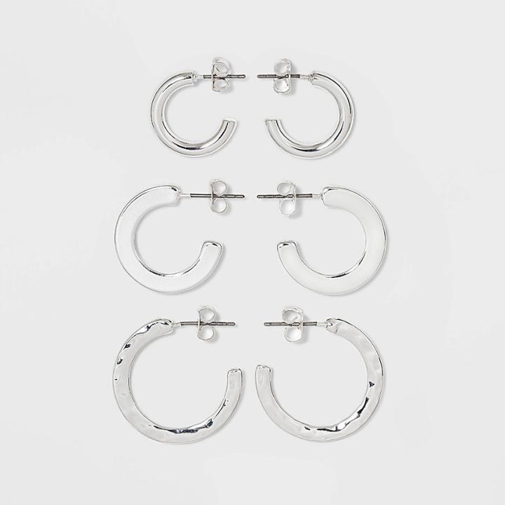 Hammered Metal Hoop Trio Earrings - A New Day