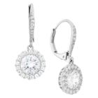 Sterling Silver 8mm Round-cut Cz Halo Leverback Earrings, White