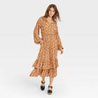 Women's Floral Print Balloon Long Sleeve Ruffle Collar Dress - Universal Thread Yellow