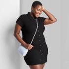 Women's Plus Size Short Sleeve Bodycon Polo Dress - Wild Fable Black