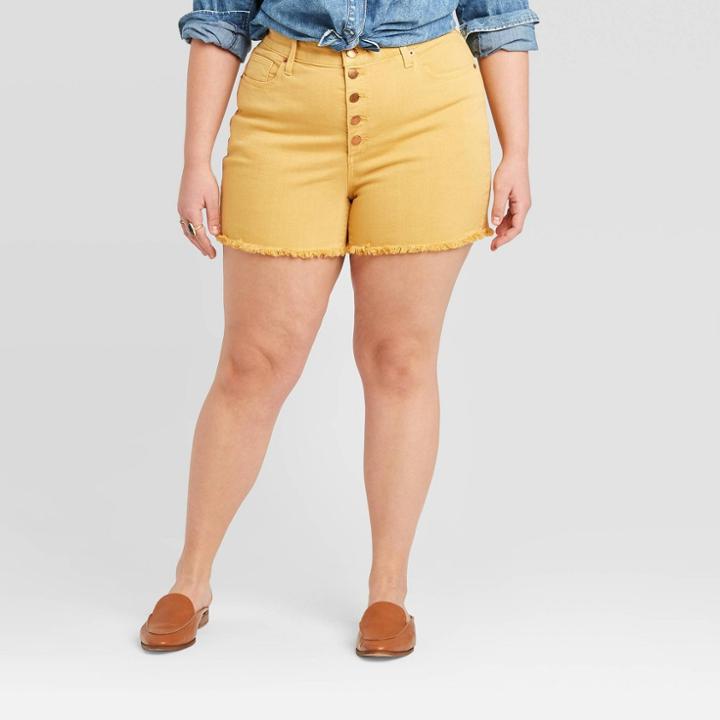 Women's Plus Size High-rise Midi Jean Shorts - Universal Thread Gold 14w, Women's, Brown