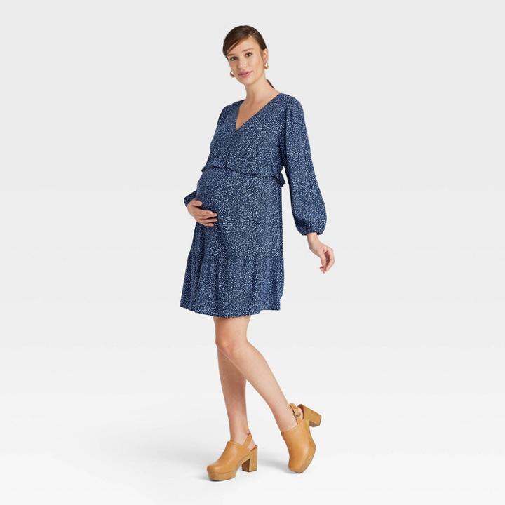 Long Sleeve Ruffle Waist Woven Maternity Dress - Isabel Maternity By Ingrid & Isabel Floral Xs, Multicolored Floral