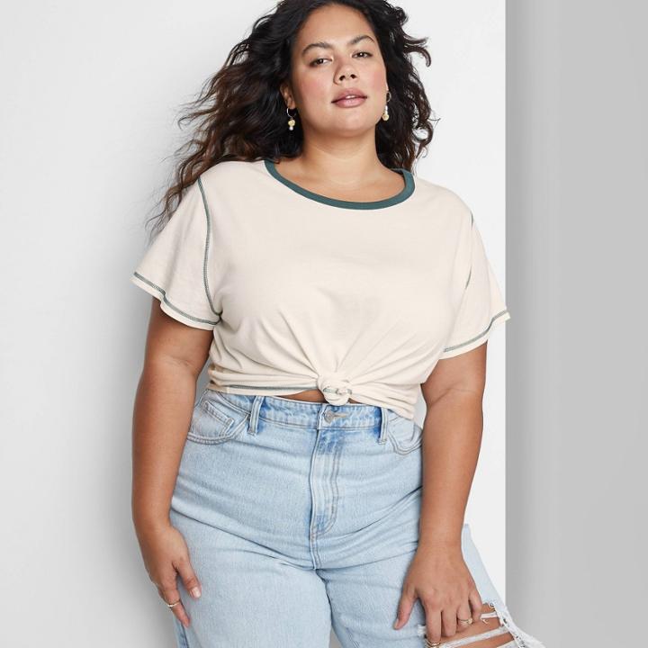 Women's Plus Size Short Sleeve Shrunken Boxy T-shirt - Wild Fable Ivory