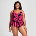 Women's Tiered Tankini Pink Floral - Aqua Green Pink
