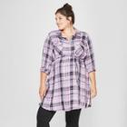Maternity Plus Size Plaid Popover Tunic - Isabel Maternity By Ingrid & Isabel Lilac Plaid
