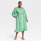 Women's Plus Size Gingham Check Balloon Long Sleeve Dress - Who What Wear Green