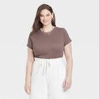 Women's Plus Size Ribbed Bodysuit - A New Day Dark Brown