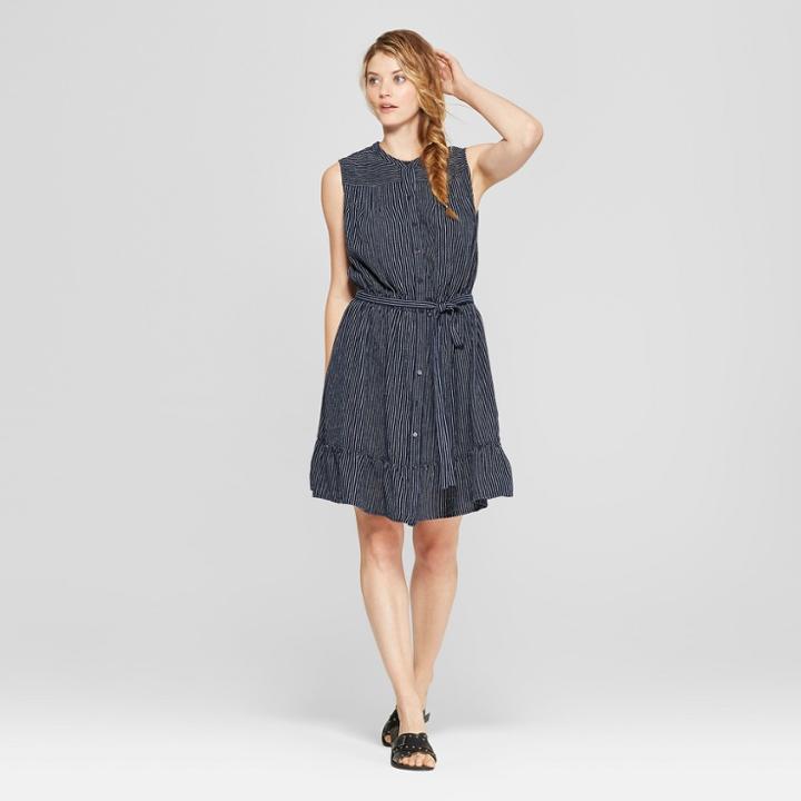 Women's Striped Short Sleeve Shirt Dress - Universal Thread Navy