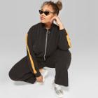 Women's Plus Size Striped Long Sleeve Glitter Track Jacket - Wild Fable Black