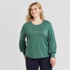 Women's Plus Size Long Sleeve Crewneck Sandwash Top - Ava & Viv Green X, Women's