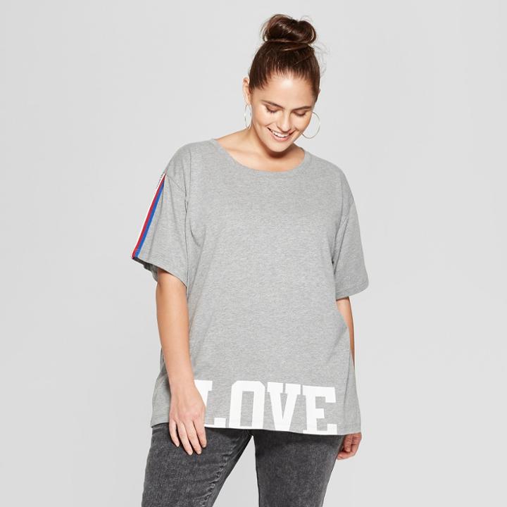 Women's Plus Size Short Sleeve Love Athletic Stripe Graphic T-shirt - Modern Lux (juniors') Heather Gray