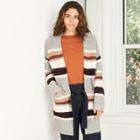 Women's Striped Open-front Cardigan - A New Day Gray/brown/white