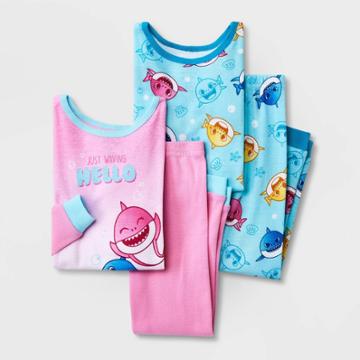 Toddler Girls' 4pc Baby Shark Snug Fit Pajama Set - Pink/blue