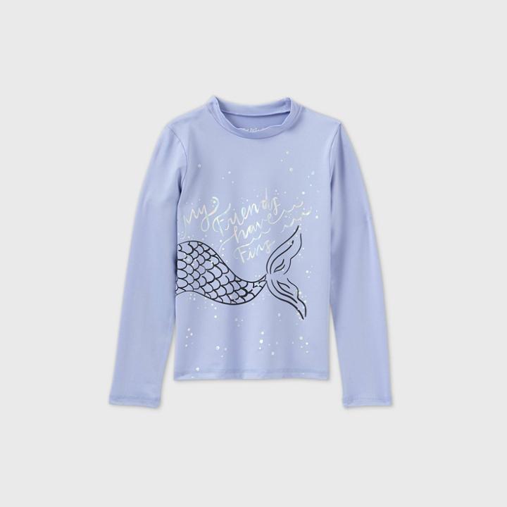 Girls' Long Sleeve Mermaid Tail Rash Guard Swim Shirt - Cat & Jack Lilac