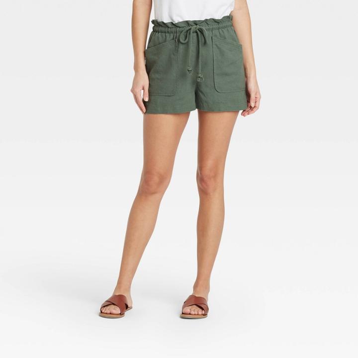 Women's Mid-rise Tie Waist Utility Shorts - Universal Thread Green