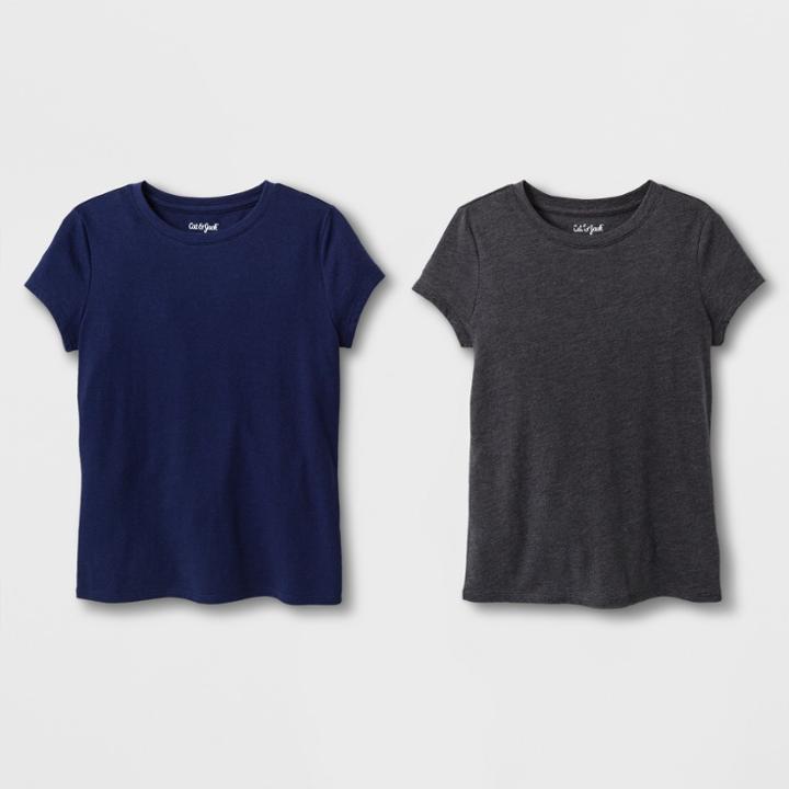 Petitegirls' 2pk Solid Short Sleeve T-shirt - Cat & Jack Charcoal/navy S, Girl's, Size: