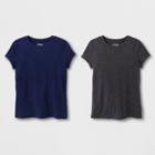Petitegirls' 2pk Solid Short Sleeve T-shirt - Cat & Jack Charcoal/navy S, Girl's, Size: