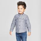 Toddler Boys' Long Sleeve Rib Knit Collar Button-down Shirt - Cat & Jack Gray