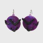 No Brand Halloween Moon With Bat Overlay Drop Earrings - Purple