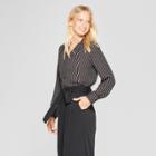 Women's Striped Long Sleeve Secretary Shirt - Who What Wear Black/white M, Black/white