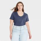 Women's Plus Size Short Sleeve V-neck T-shirt - Universal Thread Navy