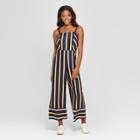Women's Striped Strappy Square Front Knit Jumpsuit - Xhilaration Navy (blue)/mustard