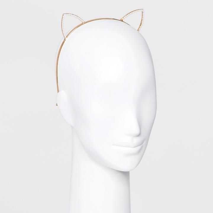 Target Metal Cat Ear Head Band With Small Simulated Pearls - Gold
