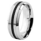Men's West Coast Jewelry Stainless Steel With Blacktone Cable Inlay Comfort Fit Ring