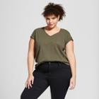 Women's Plus Size Sensory Friendly Pocket V-neck Short Sleeve T-shirt - Universal Thread Olive (green)