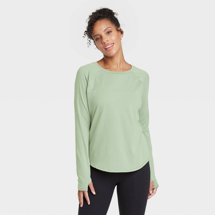 Women's Essential Crewneck Long Sleeve T-shirt - All In Motion Soft Sage