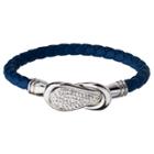 Inox Jewelry Women's Steel Art Dark Blue Italian Leather Bracelet With Preciosa Crystals Magnetic Closure
