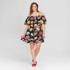 Women's Plus Size Floral Belted Bardot Mini Dress - Who What Wear Black/pink 3x, Black/pink Floral