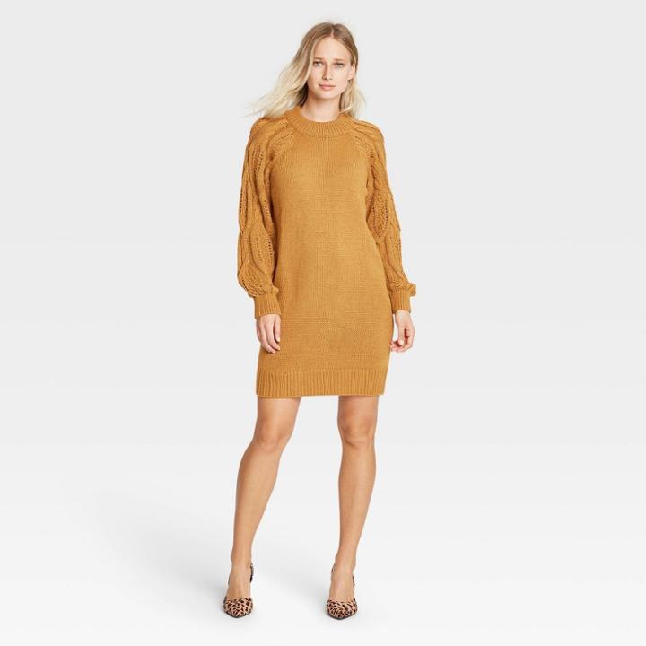 Women's Balloon Long Sleeve Sweater Dress - Who What Wear Brown
