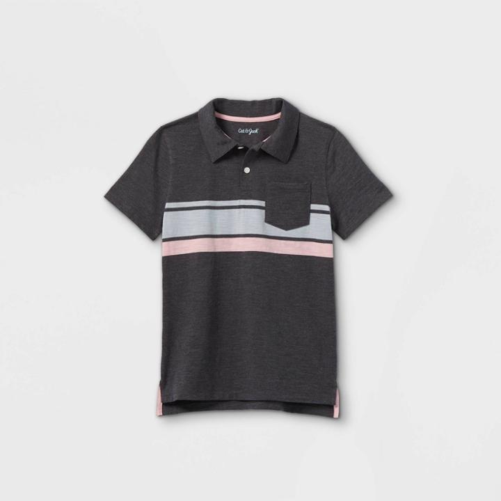 Boys' Striped Knit Short Sleeve Polo Shirt - Cat & Jack Gray