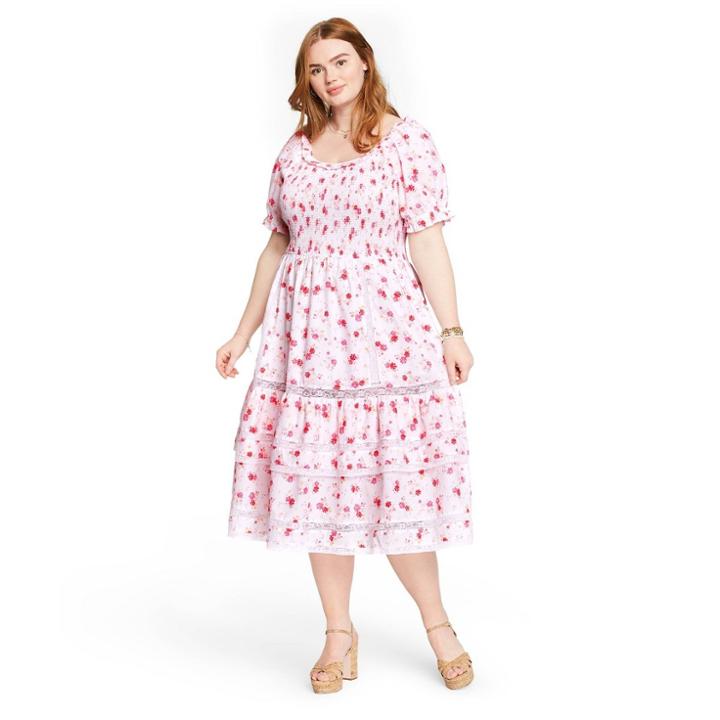 Women's Plus Size Cosette Smocked Puff Sleeve Dress - Loveshackfancy For Target White/pink