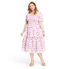 Women's Plus Size Cosette Smocked Puff Sleeve Dress - Loveshackfancy For Target White/pink
