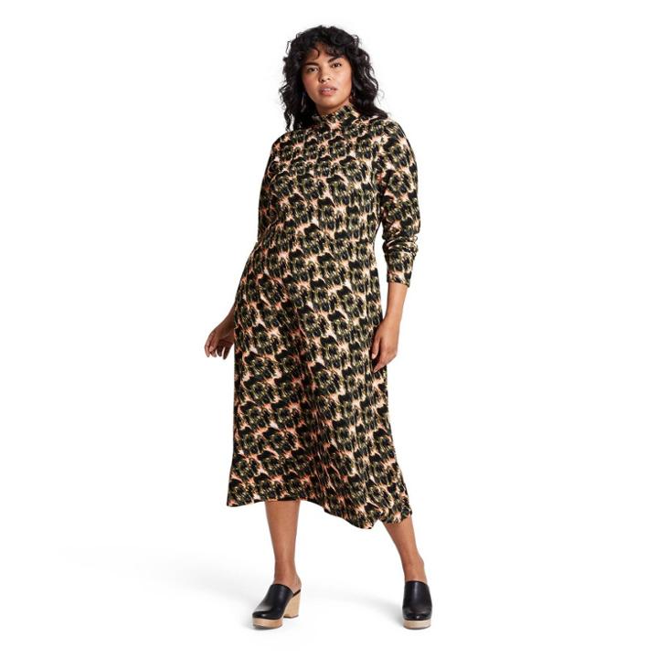 Women's Plus Size Animal Print Long Sleeve Knit Dress - Rachel Comey X Target Olive Green