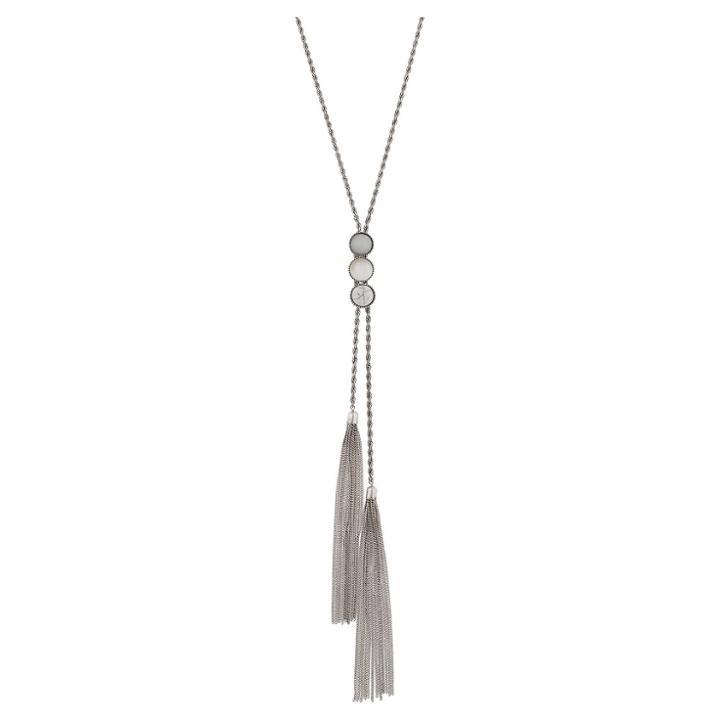 Target Women's Necklace Y With Linear Trio Stone And Chain Tassels - White